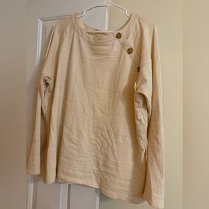 LOFT Cream Long Sleeve Top with Button Accents